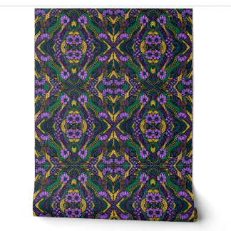 Royal Purple & Emerald Floral Medallion Pattern Wallpaper
