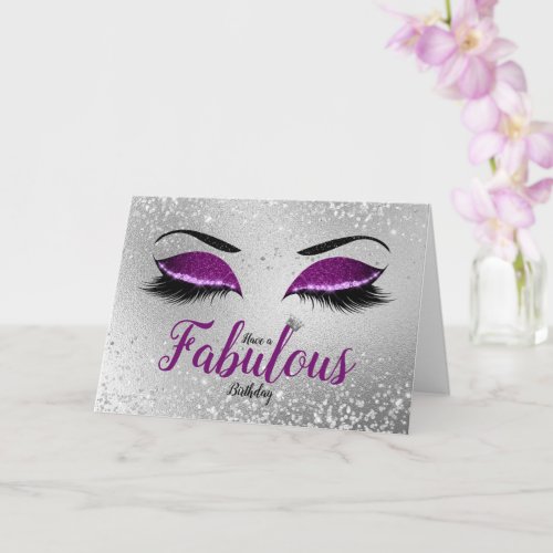 Royal Purple Fabulous Glitter Eyes Birthday Card