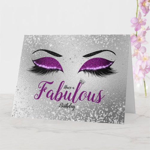 Royal Purple Fabulous Glitter Eyes Large Birthday Card