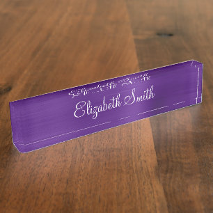 Royal Purple Faux Metallic Foil Desk Name Plate