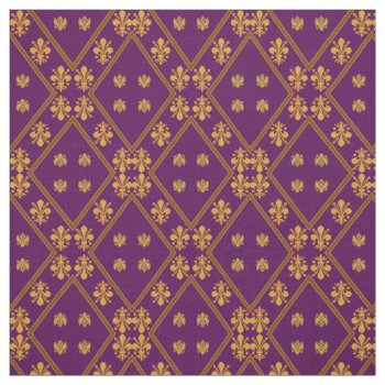 Royal Purple Fleur De Lis Designer Fabric by robertoregan at Zazzle