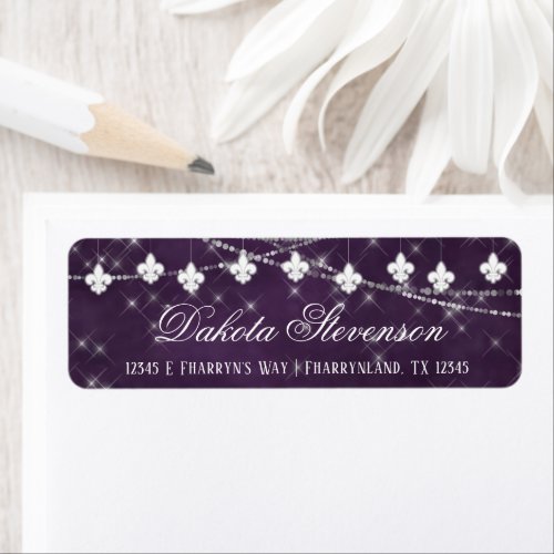 Royal Purple Fleur de Lis Lights  Party Address Label