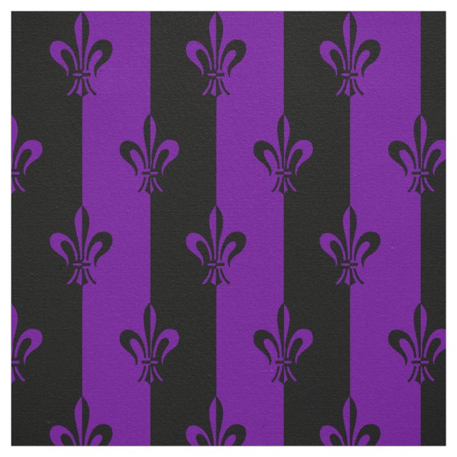 Royal Purple Fleur De Lis Lily Flower Pattern Fabric (Swatch)