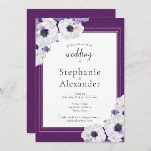 Royal Purple Floral Gold Frame Wedding Invitation