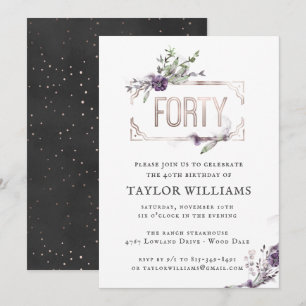 Royal Purple   Floral Ornate Foil Frame Birthday Invitation