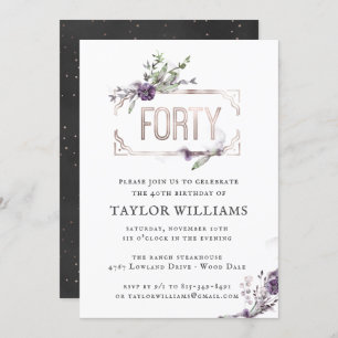 Royal Purple Floral Ornate Foil Frame Birthday Invitation