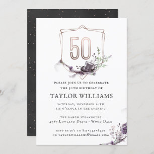 Royal Purple Floral Ornate Foil Frame Birthday Invitation