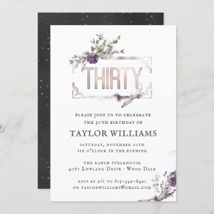 Royal Purple Floral Ornate Foil Frame Birthday Invitation