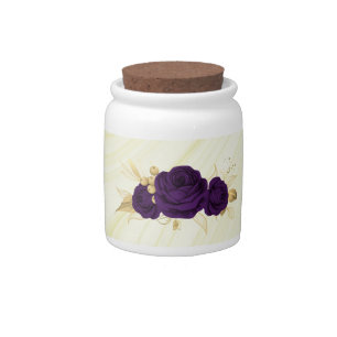 royal purple flowers gold leaves marble candy jar