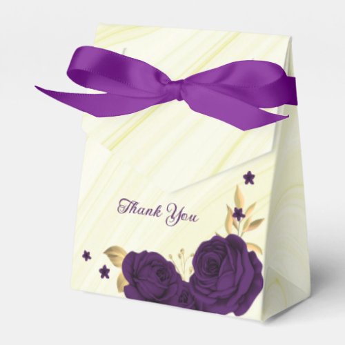 royal purple flowers gold leaves marble favor boxes