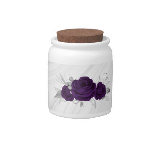 royal purple flowers silver leaves marble candy jar