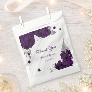 royal purple flowers silver leaves marble favor bag