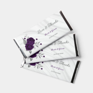 royal purple flowers silver leaves marble hershey bar favors