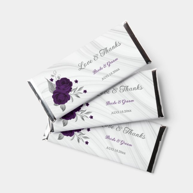 royal purple flowers silver leaves marble hershey bar favors (Front)