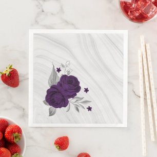 royal purple flowers silver leaves marble paper dinner napkins