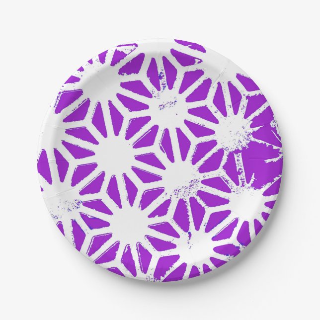 Royal purple geometric pattern paper plates (Front)