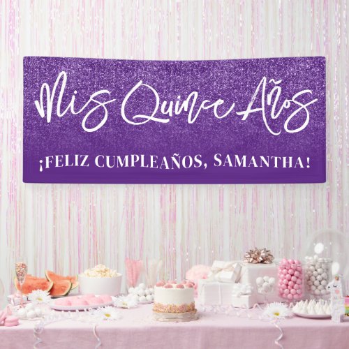 Royal Purple Glitter Color Block Mis Quince Aos Banner