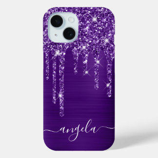 Royal Purple Glitter Drips Glam Signature iPhone 15 Case