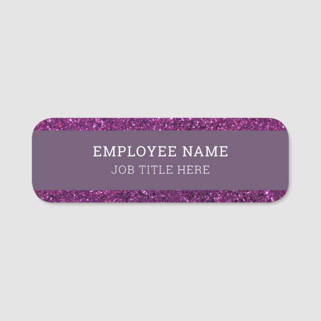 Royal Purple Glitter Elegant Eye Catching Name Tag (Front)