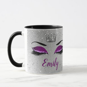 Royal Purple Glitter Eyes Monogram Mug