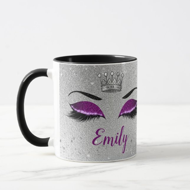 Royal Purple Glitter Eyes Monogram Mug (Left)