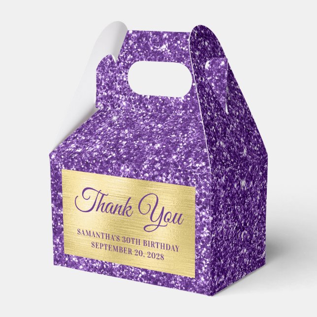 Royal Purple Glitter Gold 30th Birthday Thank You Favor Boxes (Front Side)