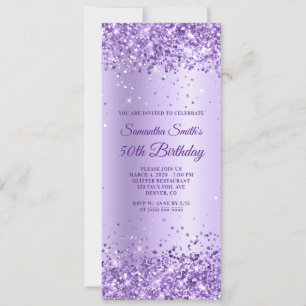 Royal Purple Glitter Lavender Satin 50th Birthday Invitation