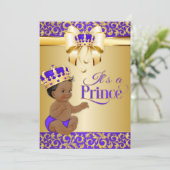 Royal Purple & Gold African American Prince Crown Invitation (Standing Front)