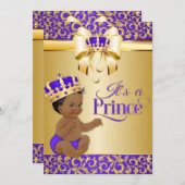 Royal Purple & Gold African American Prince Crown Invitation (Front/Back)