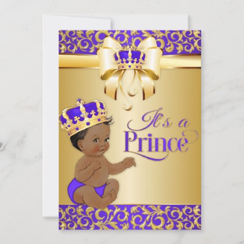 Royal Purple  Gold African American Prince Crown Invitation