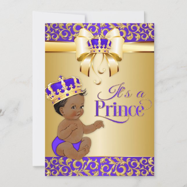 Royal Purple & Gold African American Prince Crown Invitation (Front)