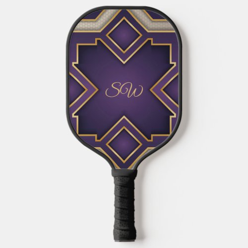 Royal Purple Gold Art Deco Personalized Geometric Pickleball Paddle
