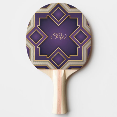 Royal Purple Gold Art Deco Personalized Geometric Ping Pong Paddle