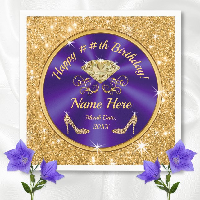 Royal Purple, Gold, Birthday Napkins Personalized (Purple and Gold Birthday Theme. Gorgeous, Purple Birthday Napkins, 3 sizes. Birthday Party Napkins.)