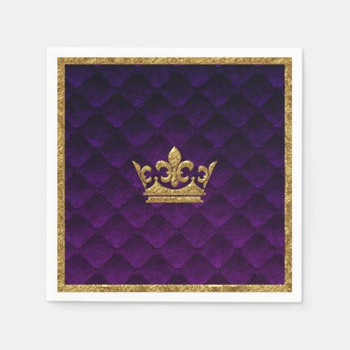 Royal Purple  Gold Crown Elegant Royal Storybook Napkins