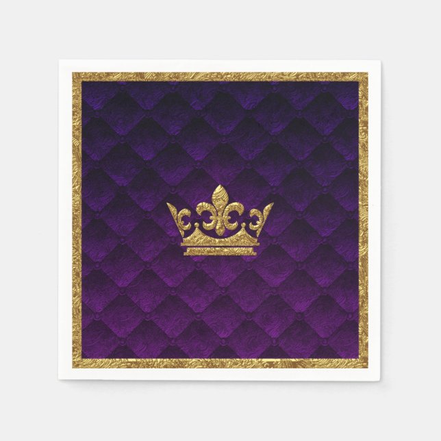 Royal Purple & Gold Crown Elegant Royal Storybook Napkins (Front)