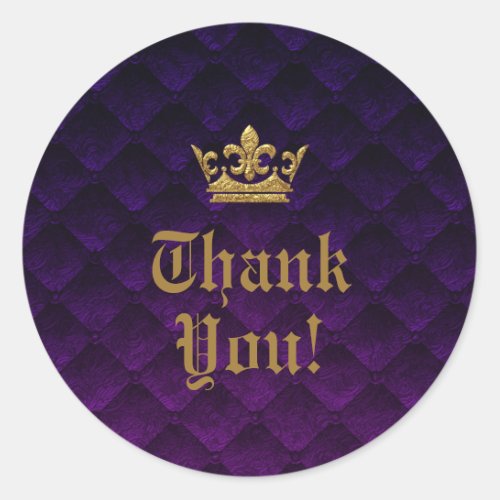 Royal Purple  Gold Crown Storybook Wedding Favor Classic Round Sticker