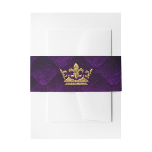 Royal Purple  Gold Crown Storybook Wedding Invitation Belly Band