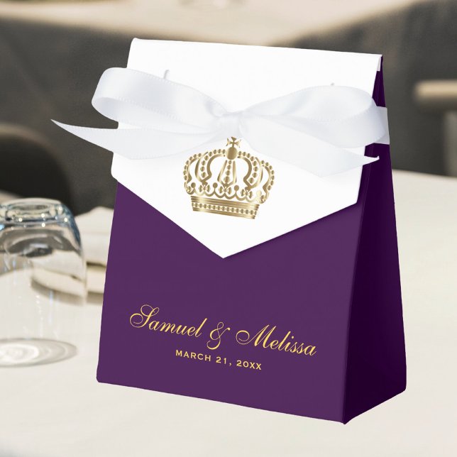 Royal Purple Gold Crown Wedding Favor Boxes (Creator Uploaded)