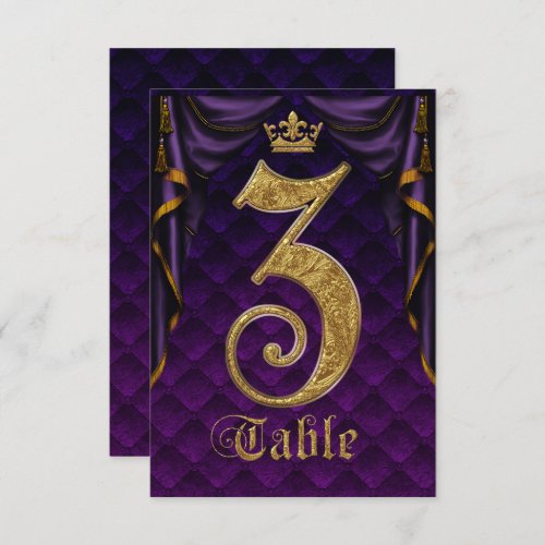 Royal Purple Gold Crown Wedding Table Number 3