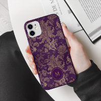 Royal Purple Gold Damask Monogram