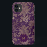 royal purple gold damask monogram iPhone 11 case<br><div class="desc">Our "royal gold damask" collection features royal faux gold foil damask pattern on purple backgrounds. This vintage collection is suitable for any occasion and time of year. It is sure to be an eye stopper so don't hesitate to contact us if you have any special requests for color combinations or...</div>