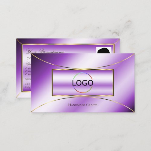 Royal Purple Gold Decor with Logo and Photo Modern Business Card