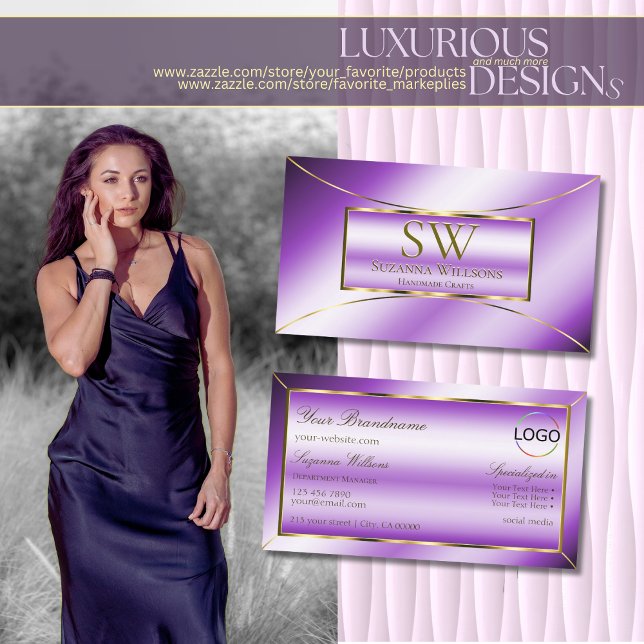 Royal Purple Gold Decor with Monogram and Logo Business Card (Creator Uploaded)