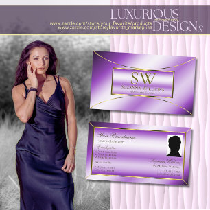 Royal Purple Gold Decor with Monogram and Photo Business Card