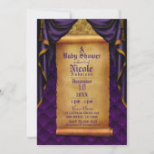 Royal Purple & Gold Drapes Scroll Baby Shower Invitation (Front)