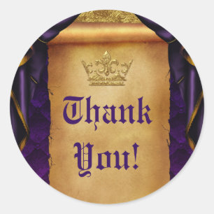 Royal Purple & Gold Drapes Scroll Wedding Favor Classic Round Sticker
