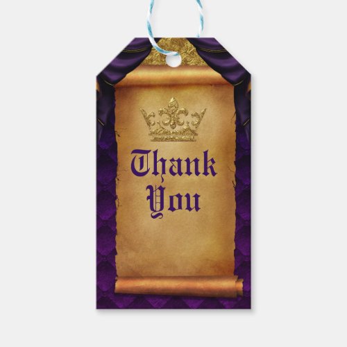 Royal Purple  Gold Drapes Scroll Wedding Favor Gift Tags