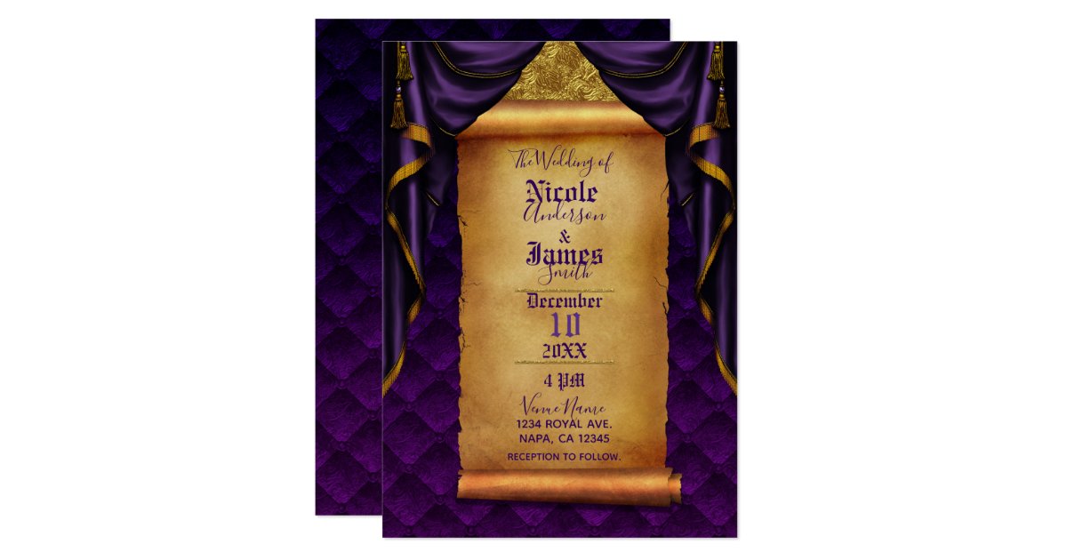 Royal Purple Gold Drapes Scroll Wedding Invitation Zazzle Com About 54% of these are artificial crafts, 75% are paper crafts, and 76% are ··· the carriage scroll invitation act as wedding / debut invitation and also serve as party favor, it is hand crafted by experience artists using metal g.i. royal purple gold drapes scroll wedding invitation zazzle com
