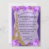 Royal Purple Gold Eiffel Tower Floral  Invitation (Front)